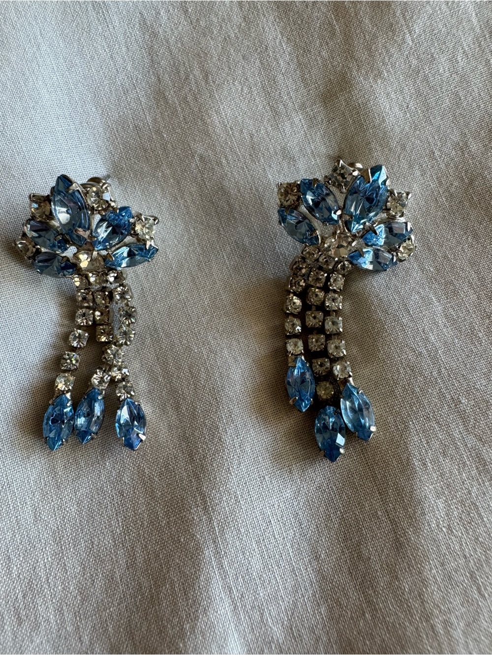 Diamonique Blue and Clear Crystal Cascade Earrings